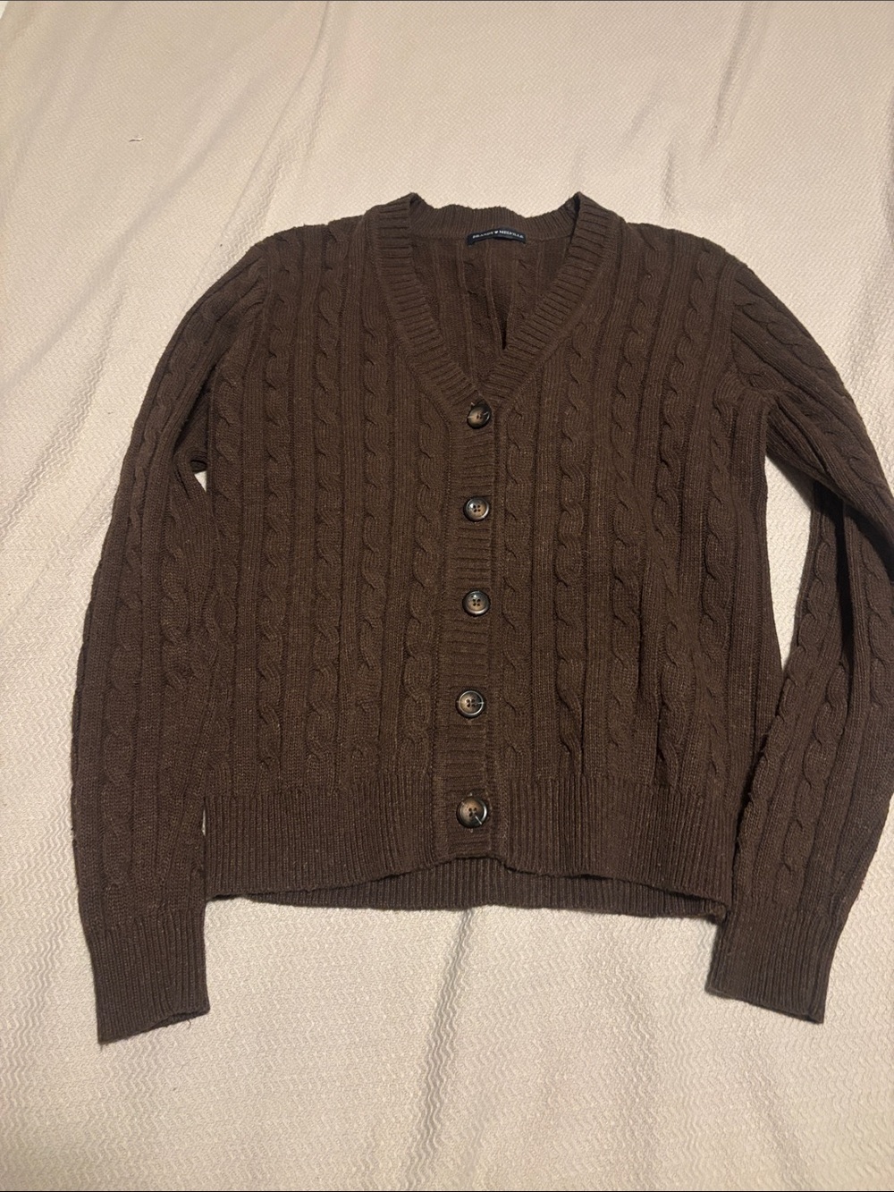 Brandy Melville Brown Cable Knit V-Neck Button Cardigan